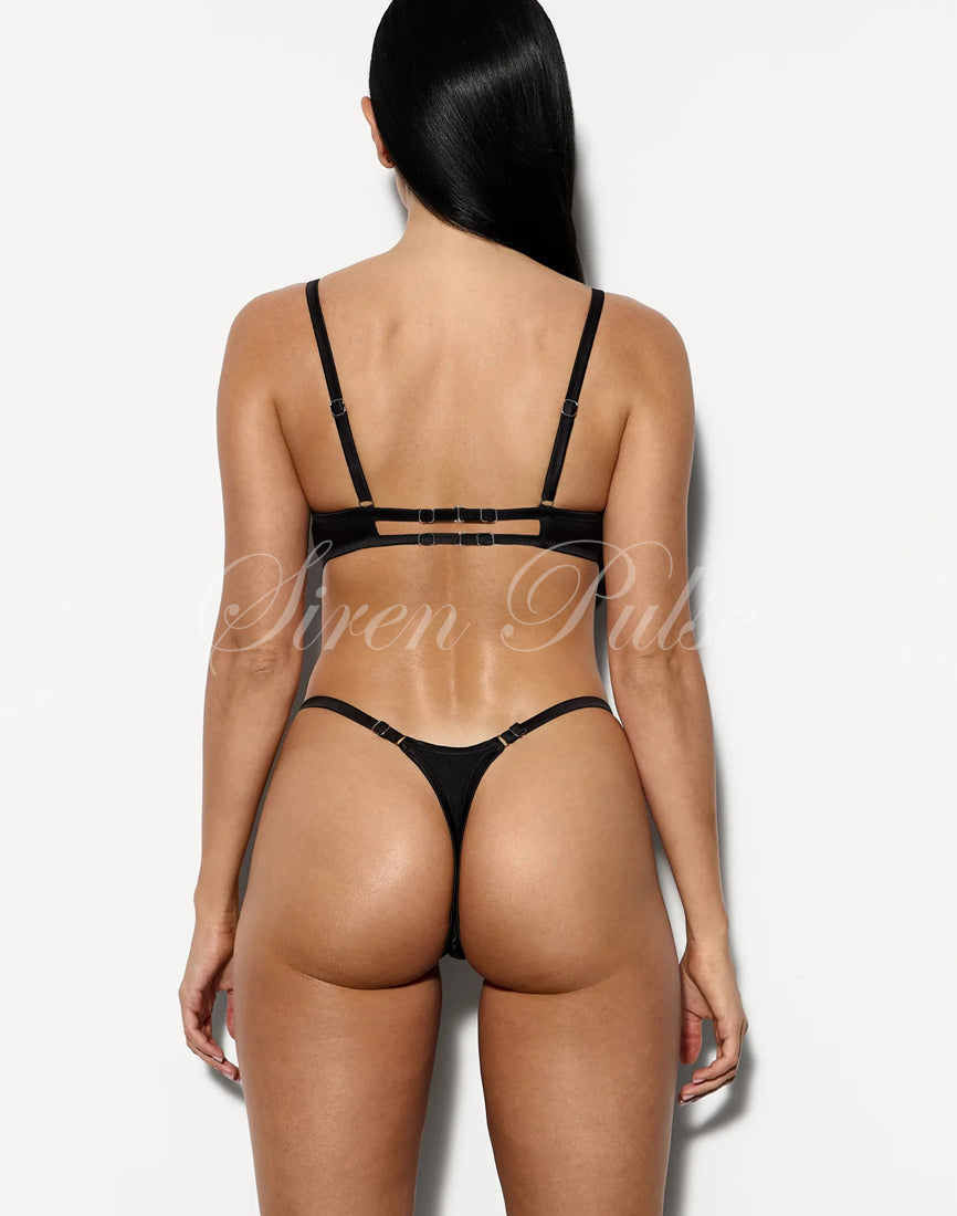Black Devil Set | Siren Pulse – Provocative Open Bra and Thong Set in Black