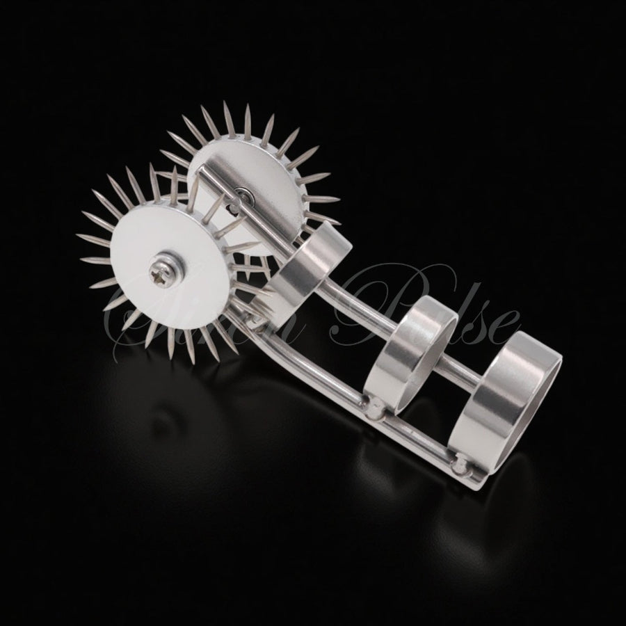 Cat’s Claw Pinwheel dual pinwheel claw BDSM toys 2026, stainless steel finger-mounted sensation tool by Siren Pulse