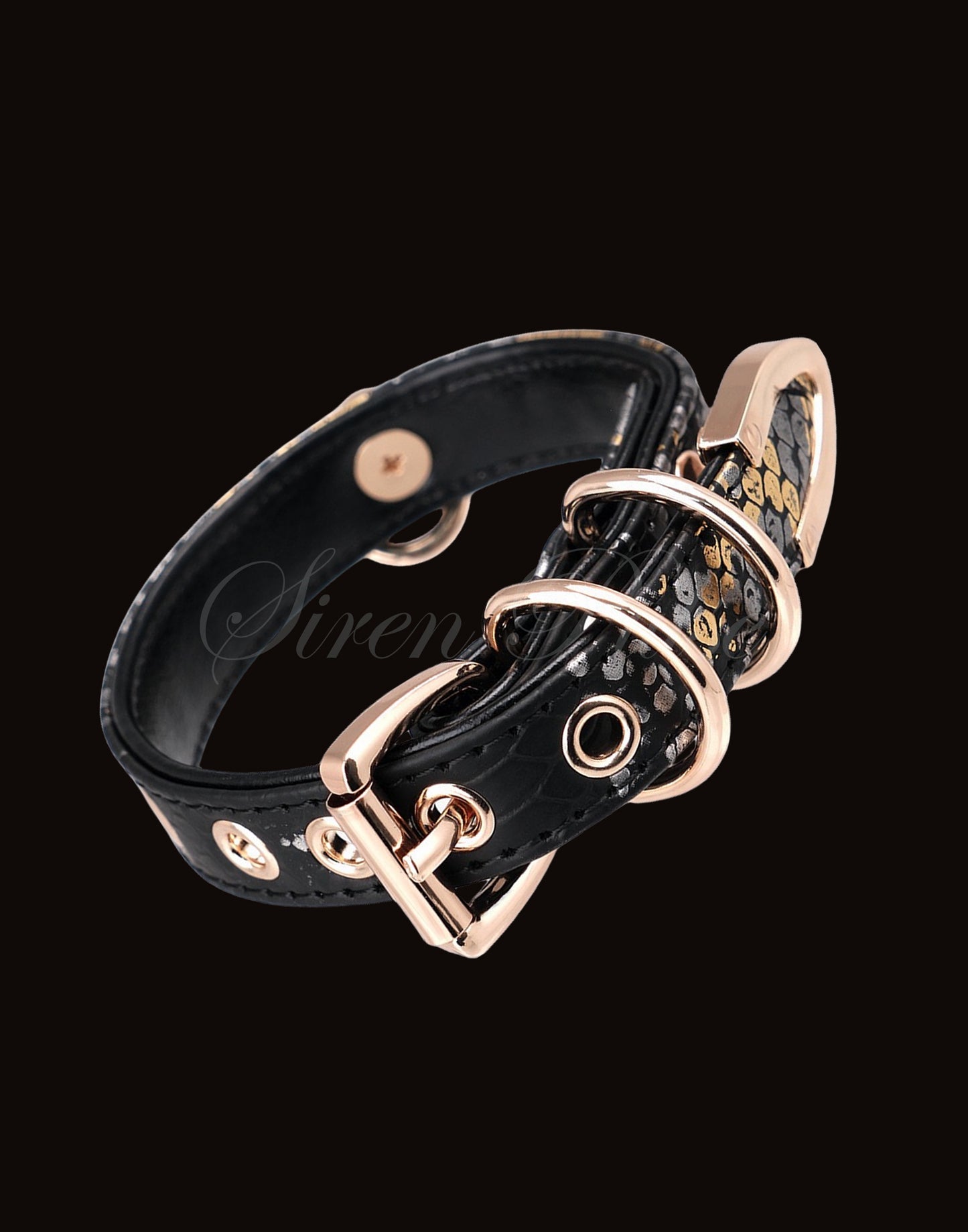Siren Pulse GILT BIND gold chain handcuffs with snake print and gold buckles