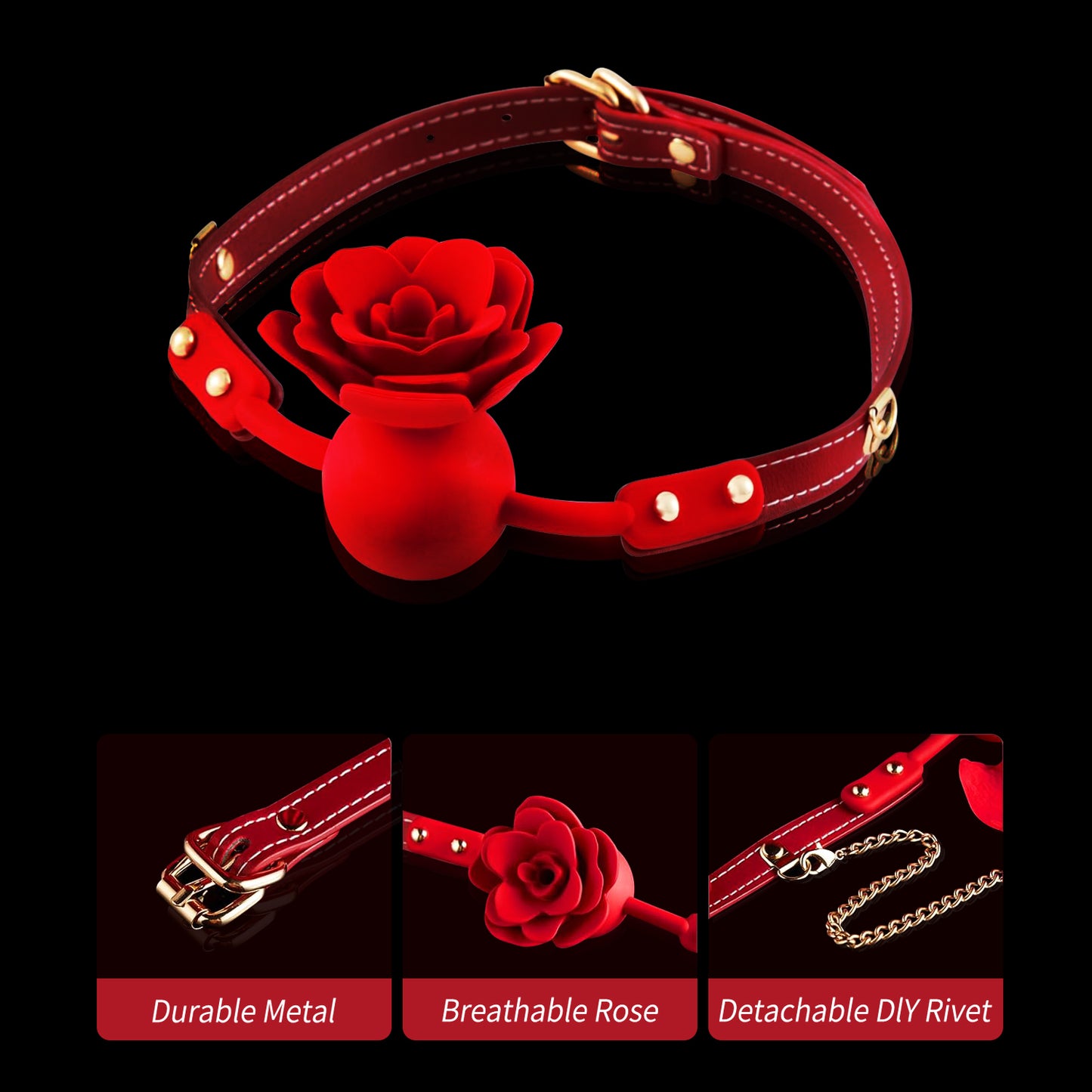 Siren Pulse rose sex toy set with red ball gag, nipple clamps, and bondage gear for advanced BDSM pleasure play