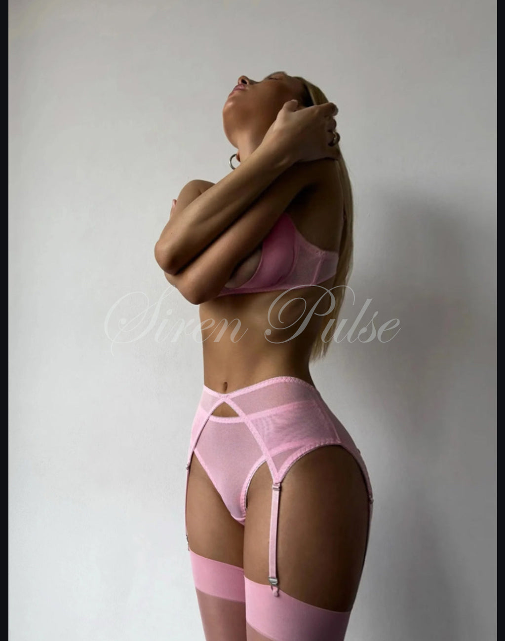 Siren Pulse BDSM Sexy Slutty Pink Lingerie, Seethrough sheer lace lingerie set