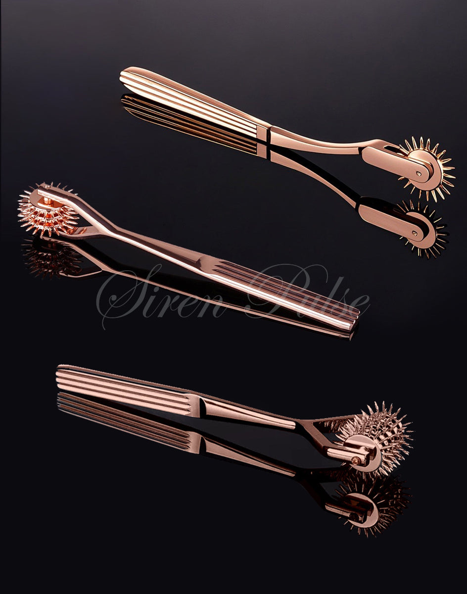 Siren Pulse 3-piece rose gold Wartenberg wheel set for BDSM play