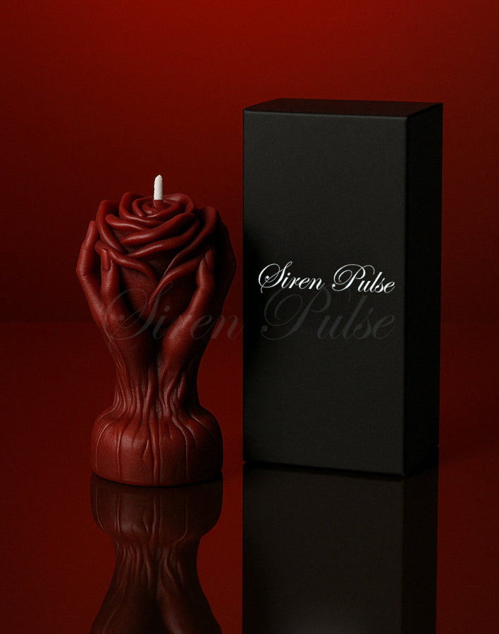 Rose-shaped BDSM wax play candle by Siren Pulse – low temperature drip rose sex toy sculpted in hands for erotic ritual and sensory control