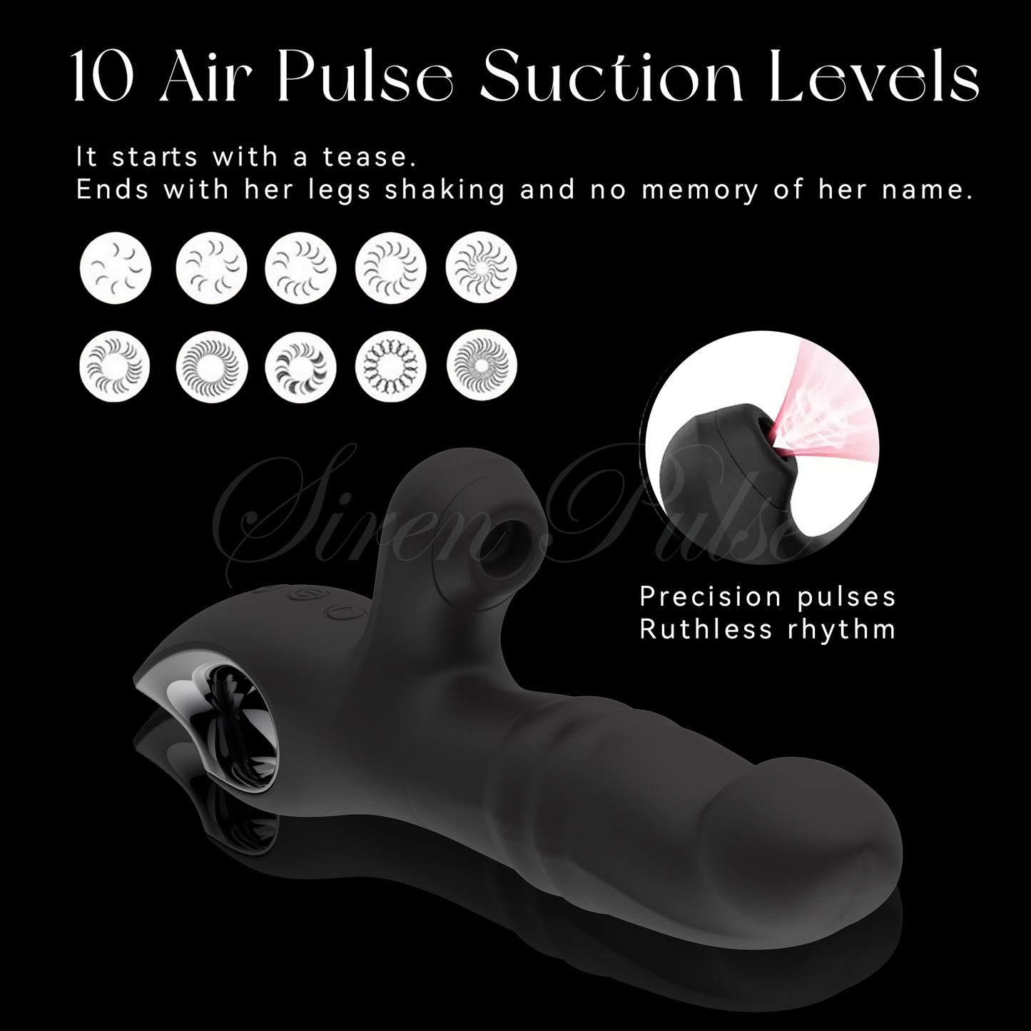 Thrusting suction vibrator with internal beaded core by Siren Pulse – G-spot sex toy with deep thrust, clit air pulse, and liquid silicone body