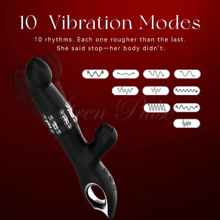 Thrusting suction vibrator with internal beaded core by Siren Pulse – G-spot sex toy with deep thrust, clit air pulse, and liquid silicone body