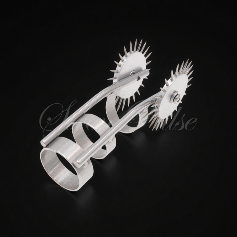 Cat’s Claw Pinwheel dual pinwheel claw BDSM toys 2026, stainless steel finger-mounted sensation tool by Siren Pulse