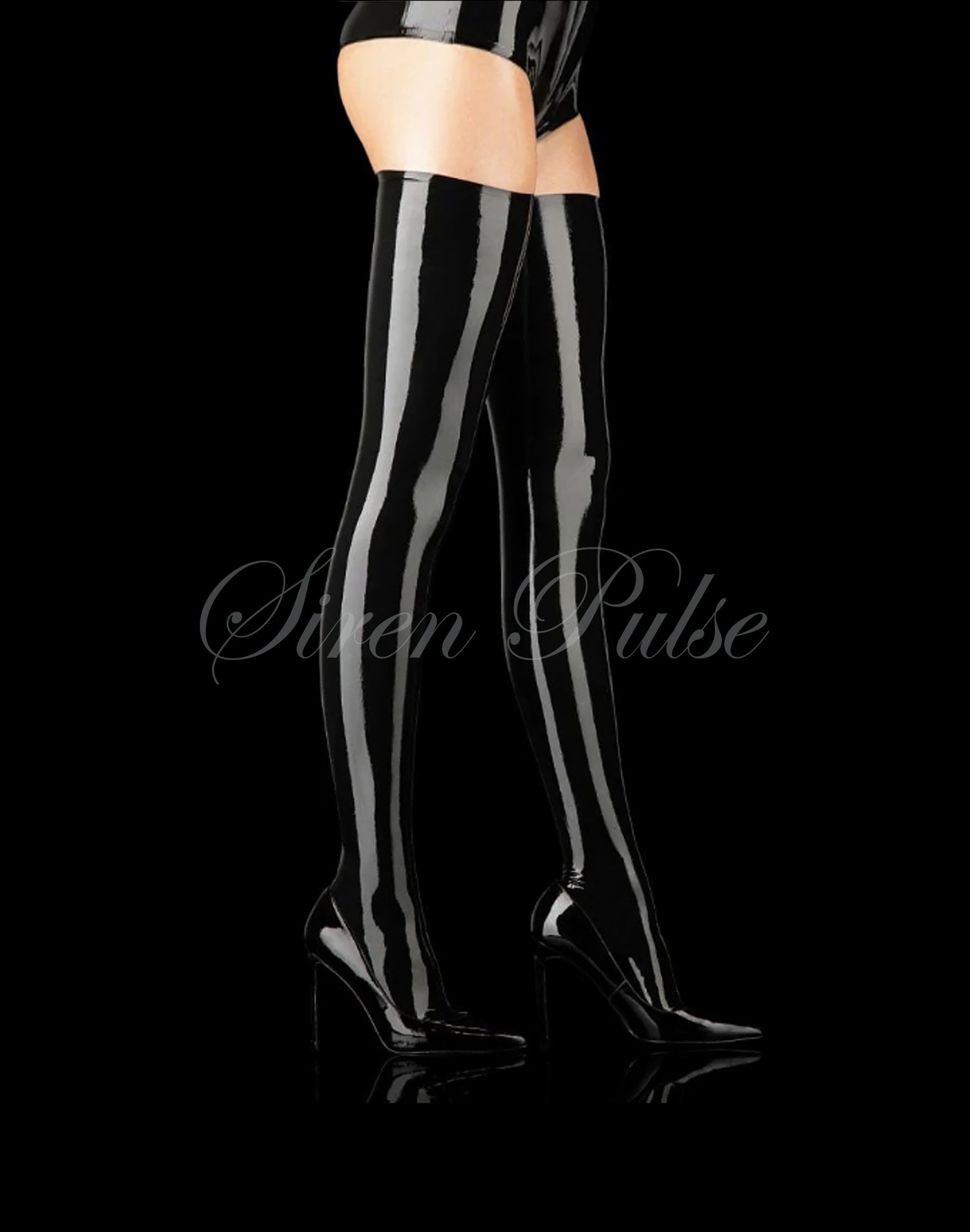 Siren Pulse sexy latex sheer lingerie  thigh highs hosiery, plus size available.